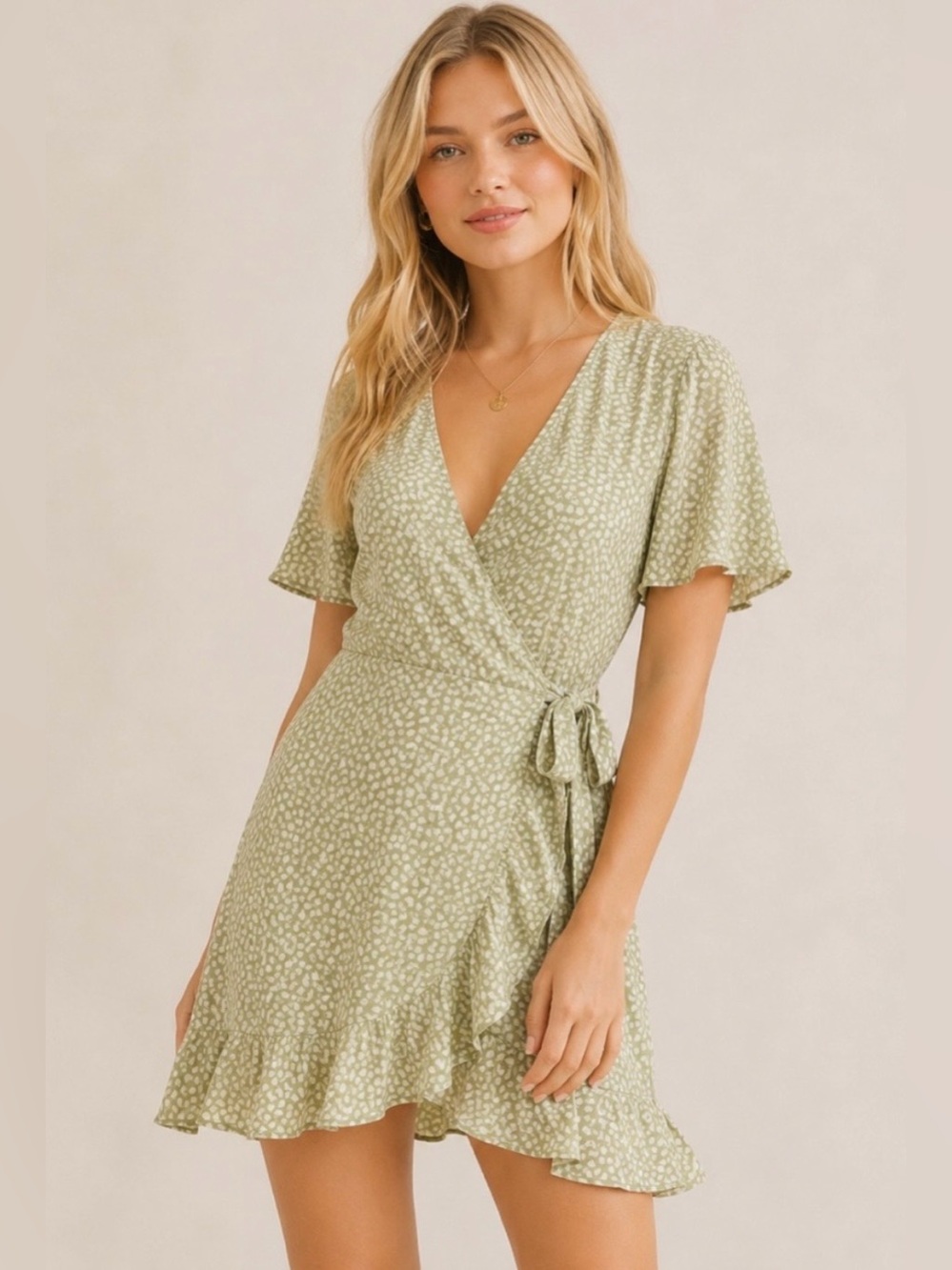 Abercrombie & Fitch Size M Olive Green Printed Wrap Dress